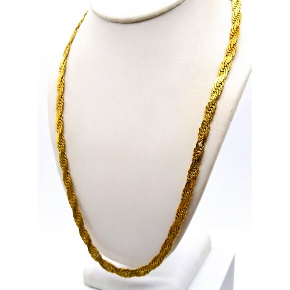 Vintage Gold Plated Flat Rope Chain Necklace - Picture 2 of 4